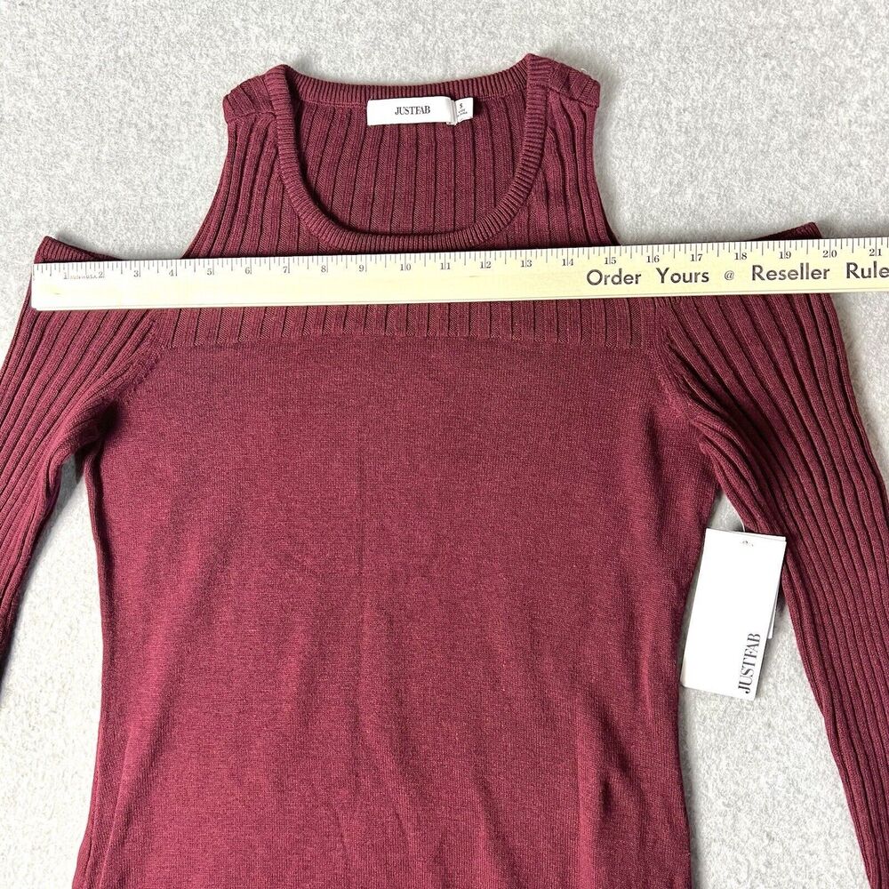 JustFab Sweater Dress Womens Small Burgundy Cold Shoulder Ribbed Bodycon Mini - Picture 4 of 13